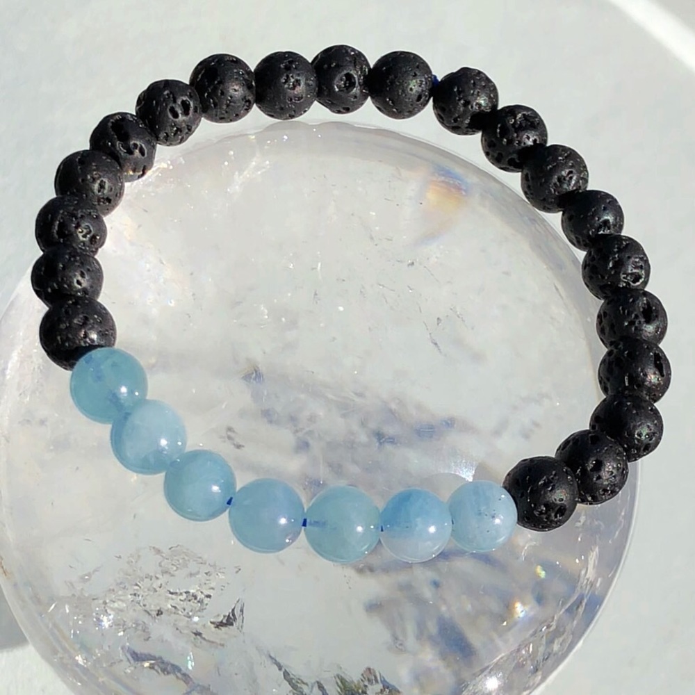 NEW! Aquamarine & Lava Rock Oil Diffuser Bracelet! - Picture 2 of 4